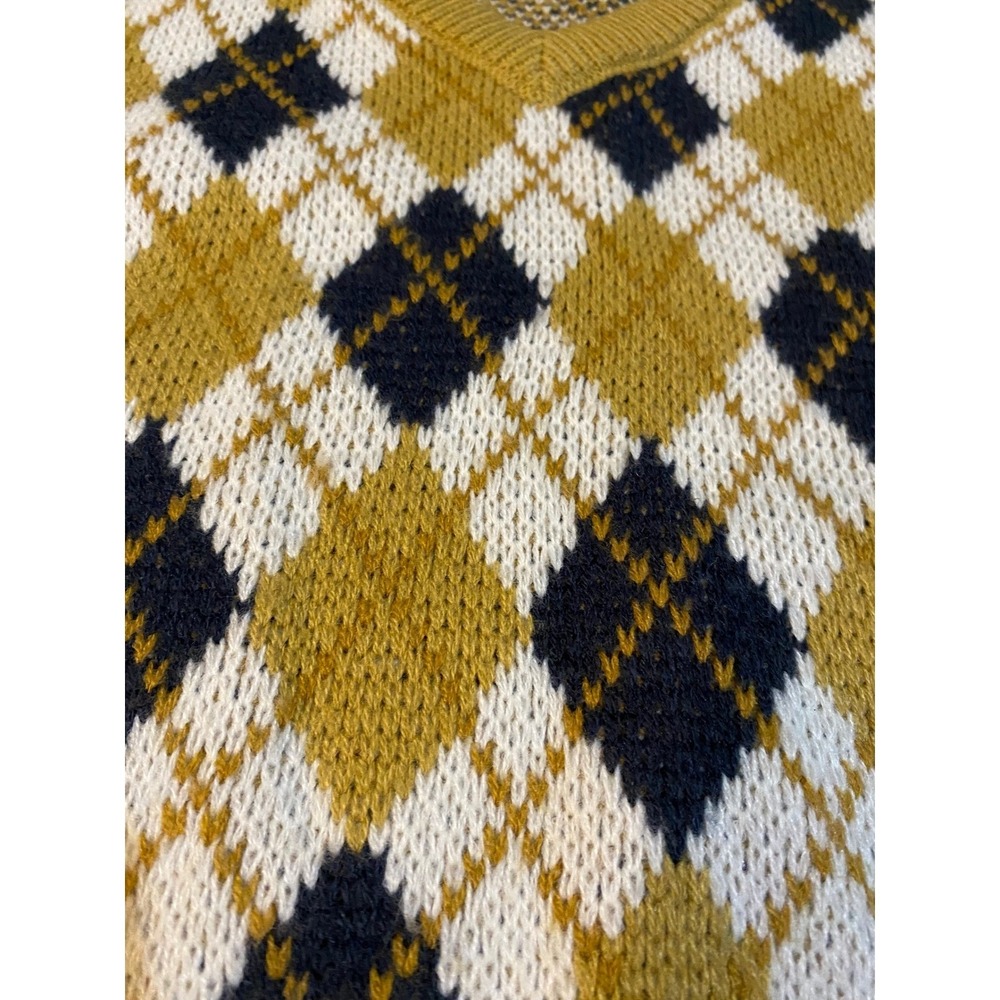 Dickies‎ Girl Mustard Yellow Argyle V-Neck Sweater Vest Womens Large J3426YJ - Picture 2 of 8